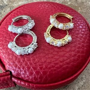 (2) NORDSTROM RACK CZ & Imitation Pearl Hoop Earrings